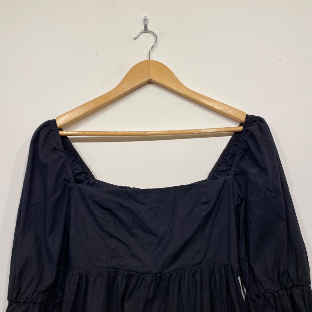 Reformation Michaela Coquette Square Neck Black Long Puff Sleeve Mini Dress 2 - Picture 7 of 7